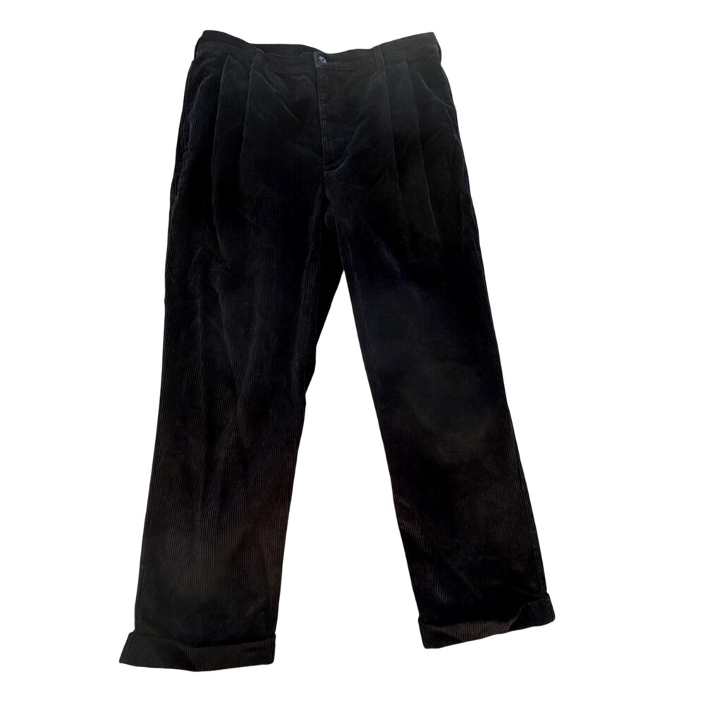 Jos A Bank Pants Mens FITS 37x29.5 Blue Corduroy Pleated Cuffed Slacks Cotton